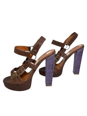 Lanvin 2008 Runway Platform Sandals Purple Reptile Heel EU 38